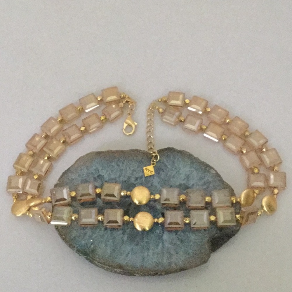 DblStrand17”W/3”Ext.NecklaceW/Hand CutSqrCrystals - Picture 4 of 7